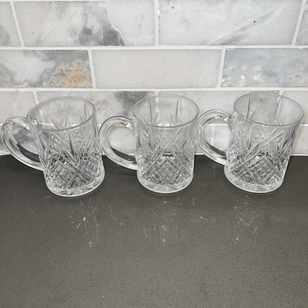 3 Vintage Cristal D'Arques-Durand Masquerade Mug Crystal Clear Discontinued